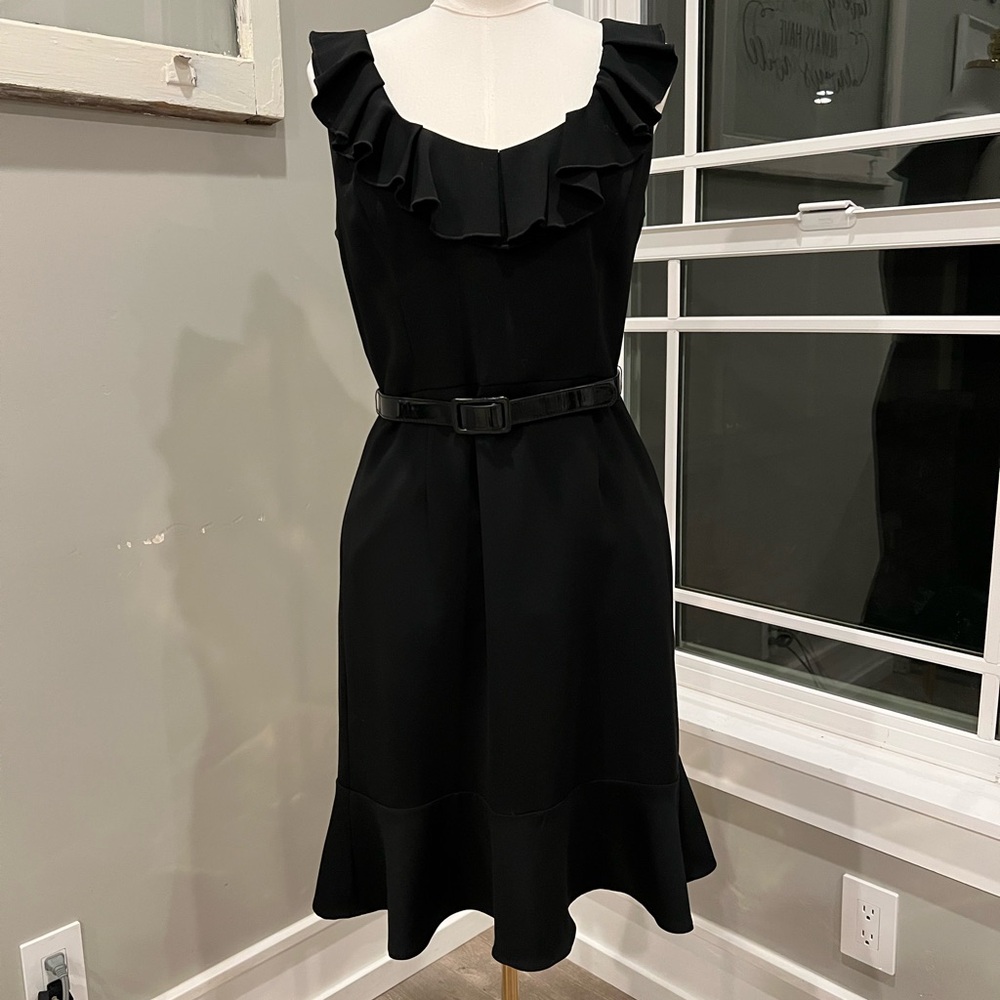 White House Black Market Black Ruffle-Neck Sleeveless Midi Dress